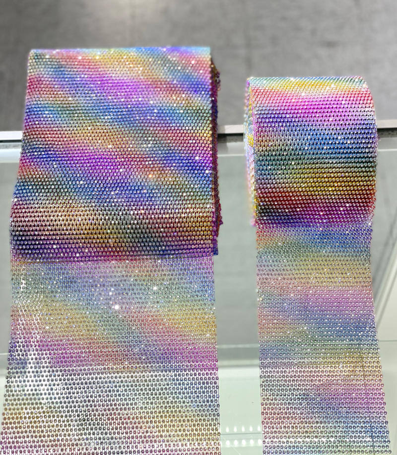 8" Rainbow /Crystal  Elastic Rhinestone X Fabric