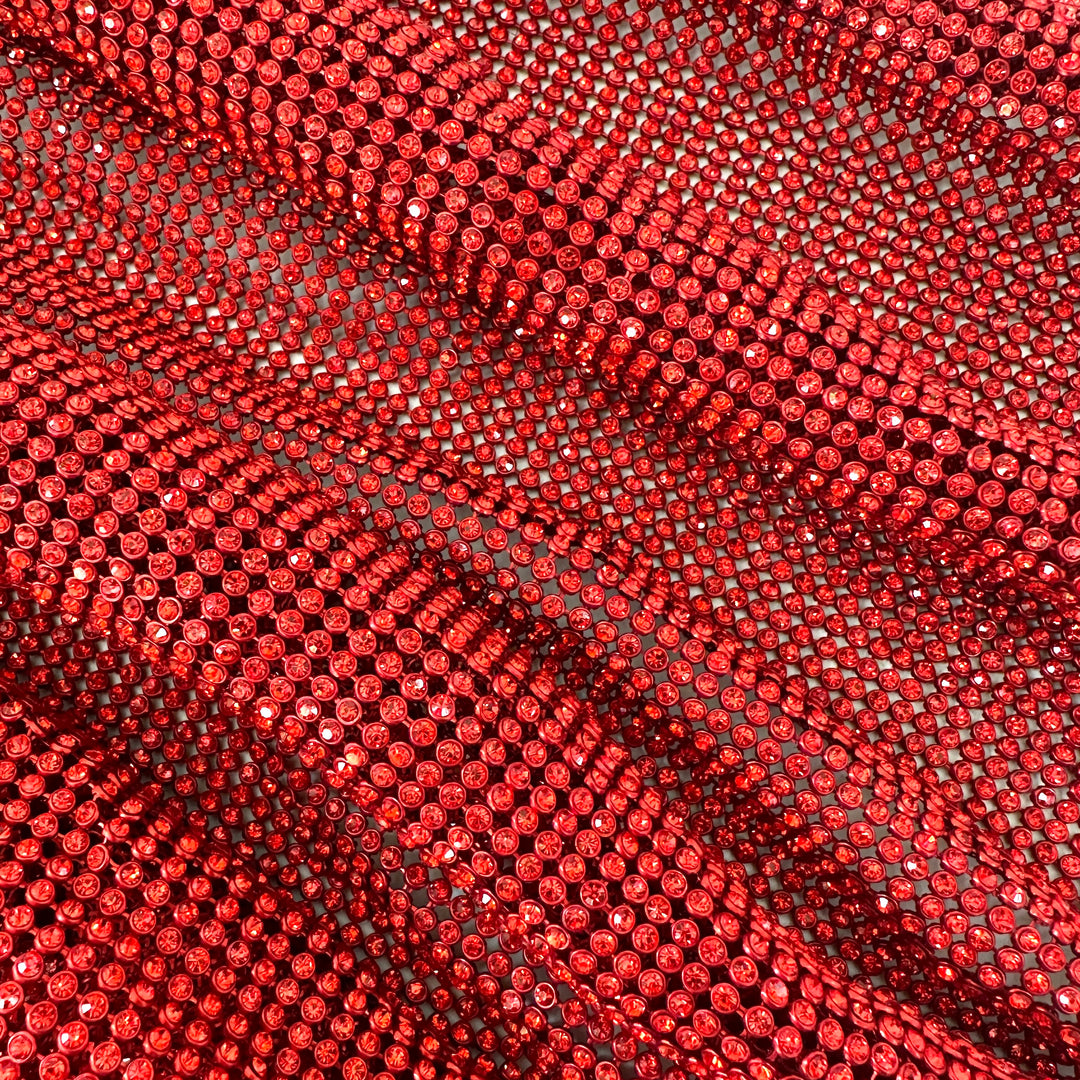 Siam Red High Quality Premium Crystal Mesh Chainmail Diamond Fabric selling For Dresses, Fashion and Accessories